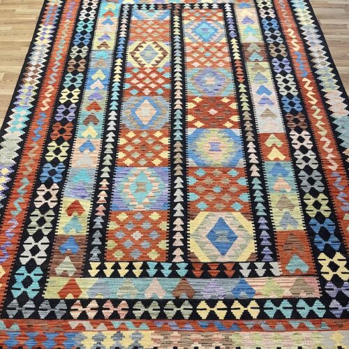 KILIM RUGS BERKELEY , multi color 8x10 flat weave, kilim rug made in Afghanistan