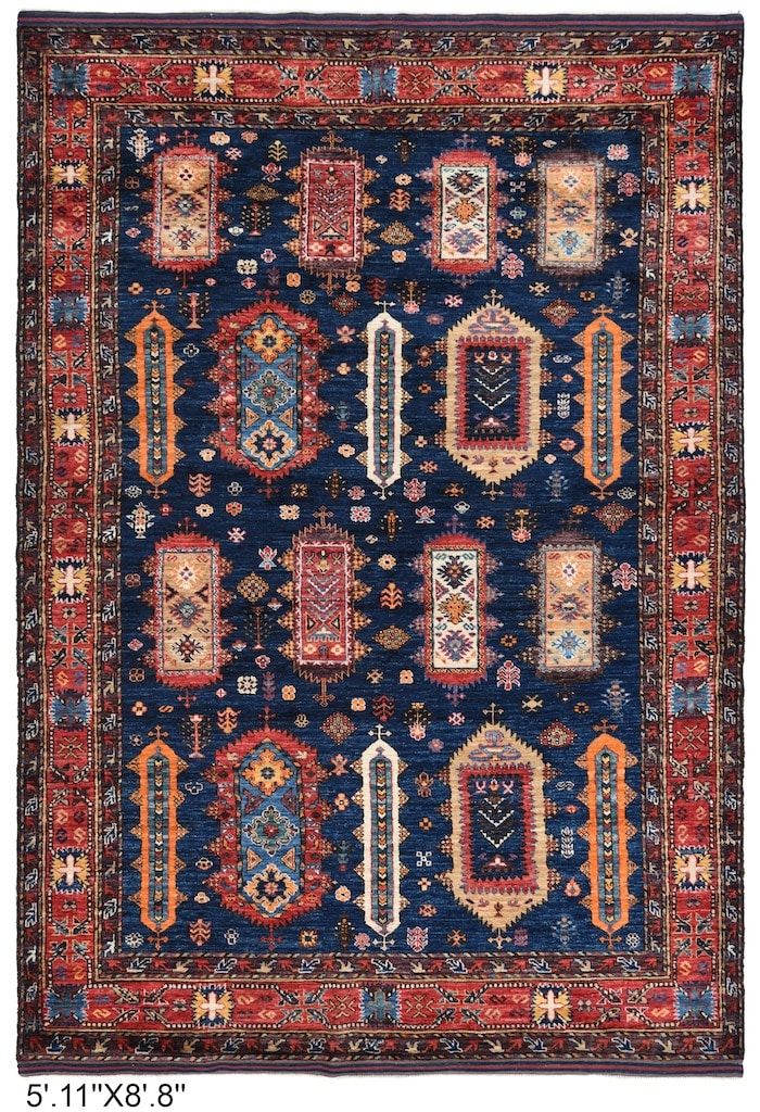 6X9 hand made rug wool multicolor rug berkeley