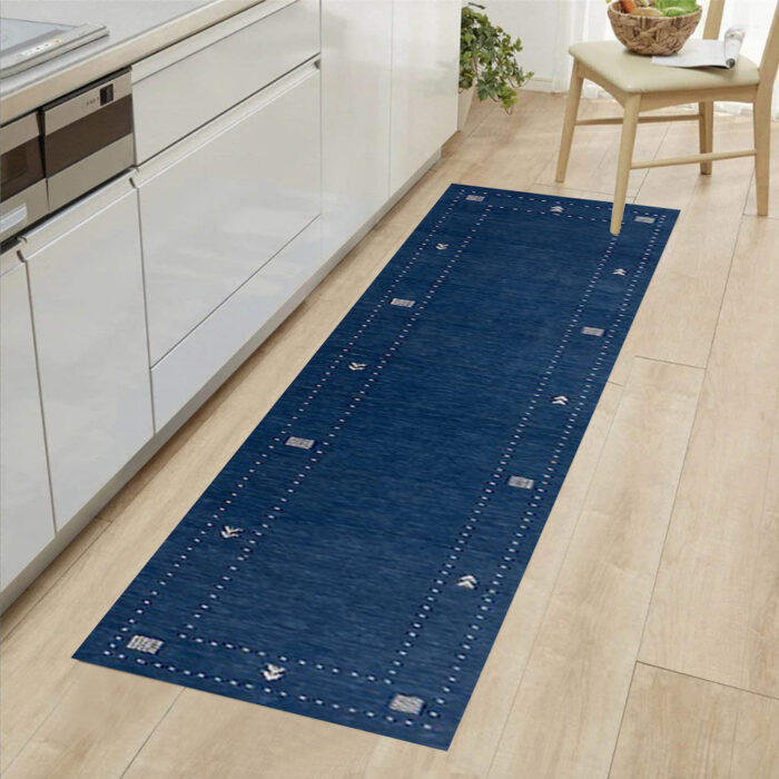 hallway runner rug hand made navy blue color