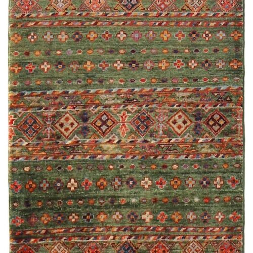 2x3 wool rug green color hand made