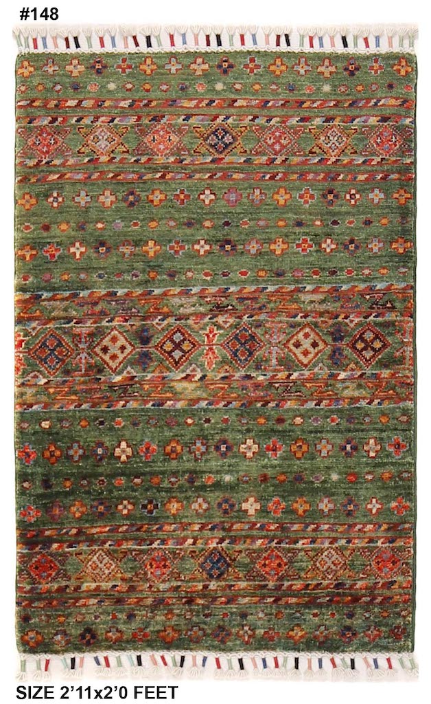 2x3 wool rug green color hand made