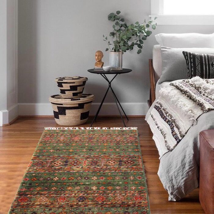 green rug wool in living room