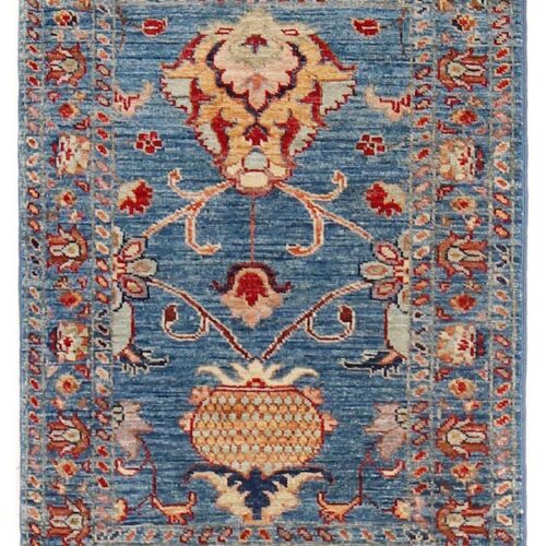 3x2 wool rug hand made kazak rug in blue color