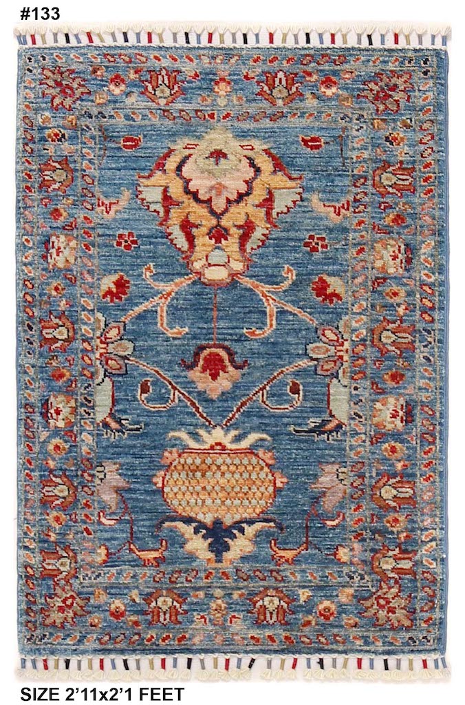 3x2 wool rug hand made kazak rug in blue color