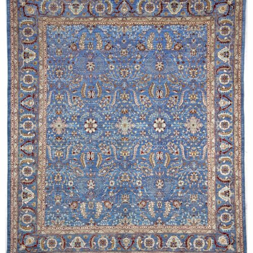 wool hand made rug in blue color