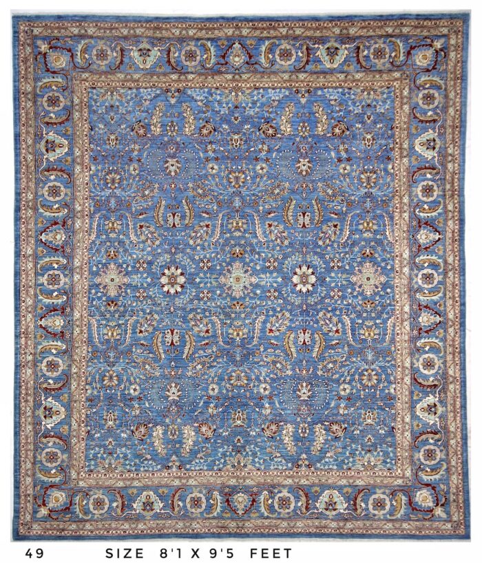 wool hand made rug in blue color