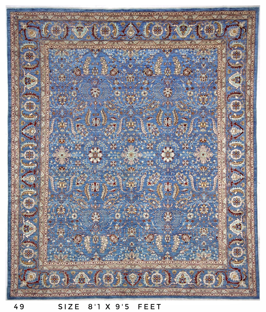 wool hand made rug in blue color