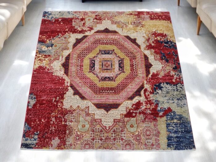 square rug hand made wool multicolor