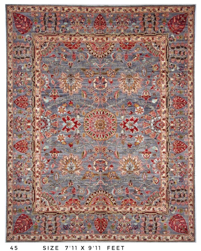 10x8 foot gray rug hand made wool oriental rug in heriz design