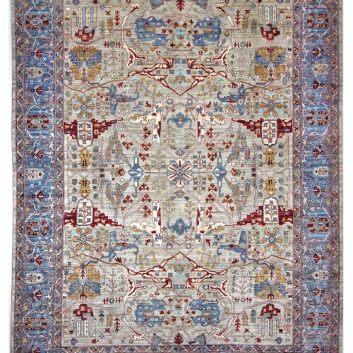 12x9 feet rug wool in multicolor with gray color in back round fine heriz rug