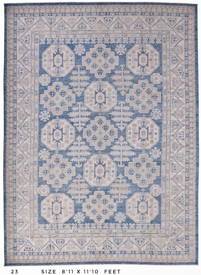 9x12 ft wool hand made rug in light blue color rug