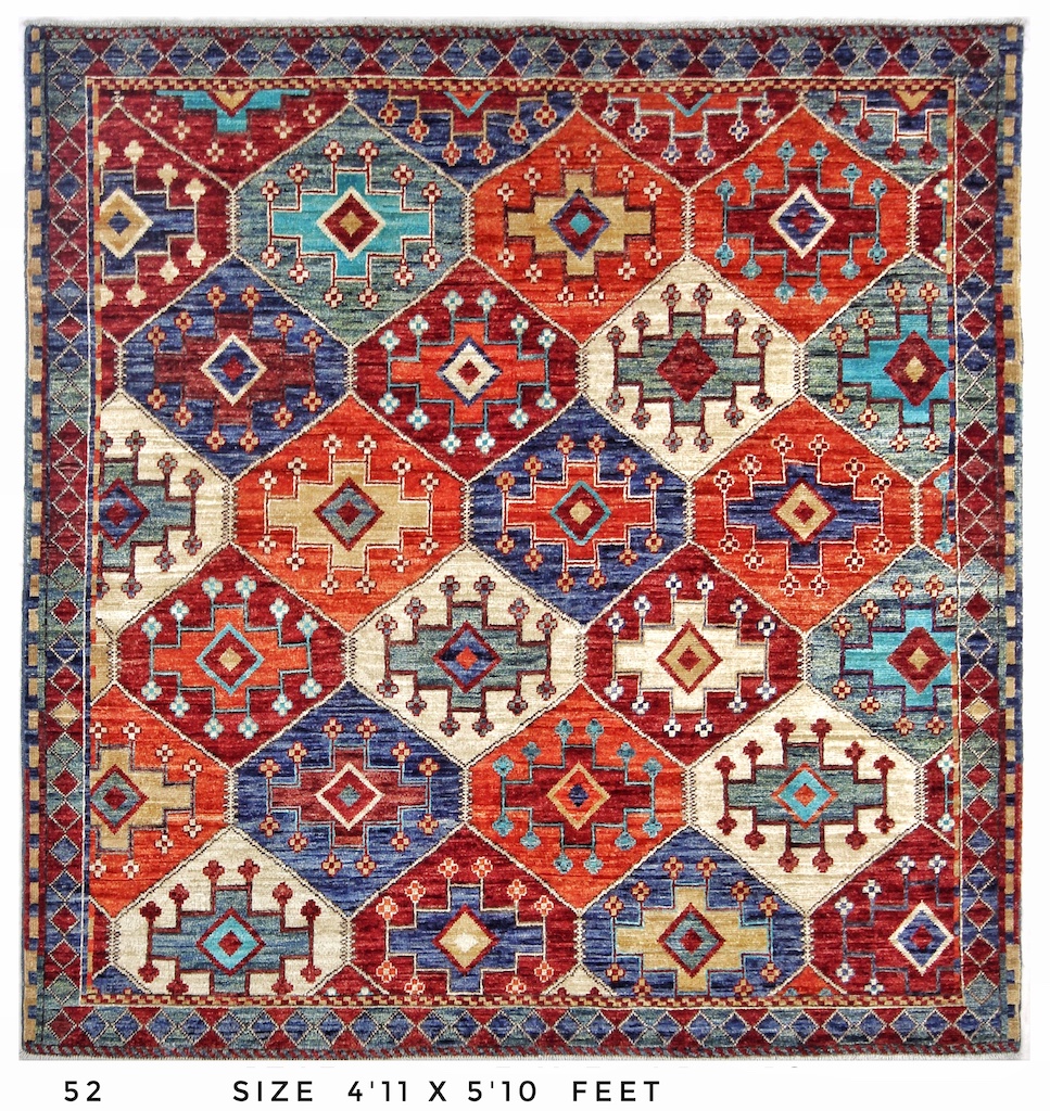 AREA RUG 5X6 FEET hand made wool multicolor