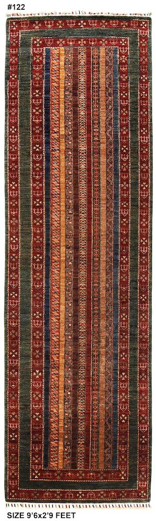 handmade wool hallway runner rug in multicolor 9.6x2.9