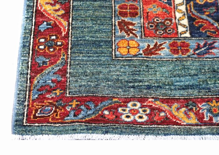 Red and blue Persian Bijar rug with vintage-style detailing, perfect for hallways, foyers, and living spaces