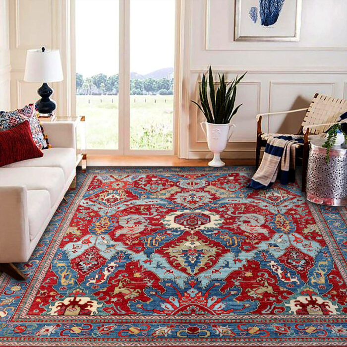 Hand-knotted Persian design wool rug in red and blue with intricate floral and geometric motifs – 8'3" x 10'0