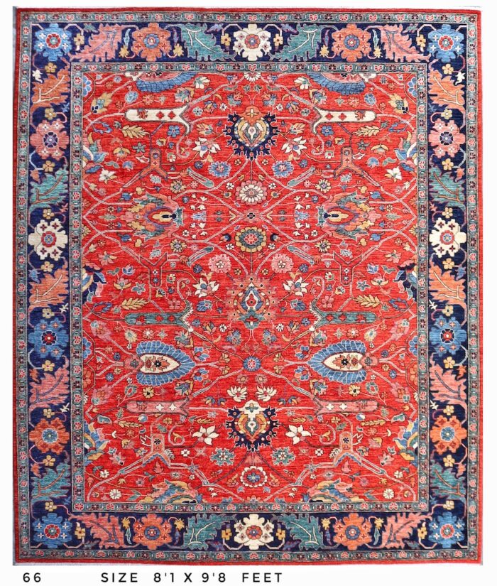 8x10 handwoven area rug with a vintage distressed look, showcasing floral and vine designs in rich, warm tones