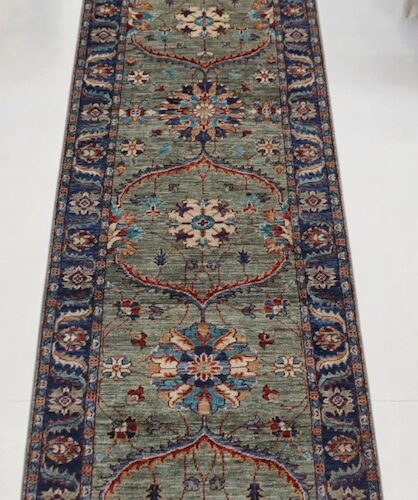 Traditional 2.7x9.8 Afghan wool hallway runner with intricate Persian motifs – shop in SF.