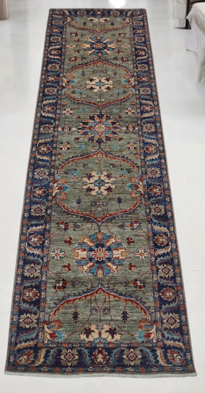 Traditional 2.7x9.8 Afghan wool hallway runner with intricate Persian motifs – shop in SF.