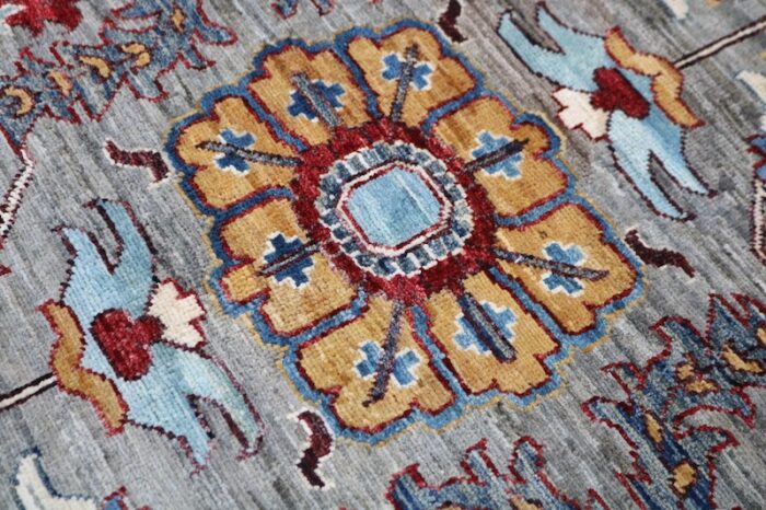 Hand-knotted 8x10 Heriz rug with rich red, blue, and ivory tones – available in Berkeley, San Francisco, and San Rafael.