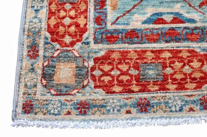 Hand-knotted Persian-style Kazak rug, washable and vegetable-dyed, perfect for entryways and kitchens