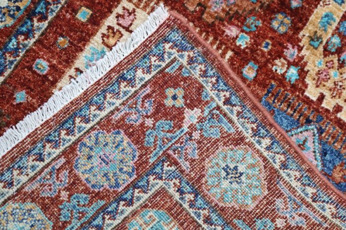 Durable 2.4x10 Kazak wool hallway runner rug with stain-resistant vegetable dyes.