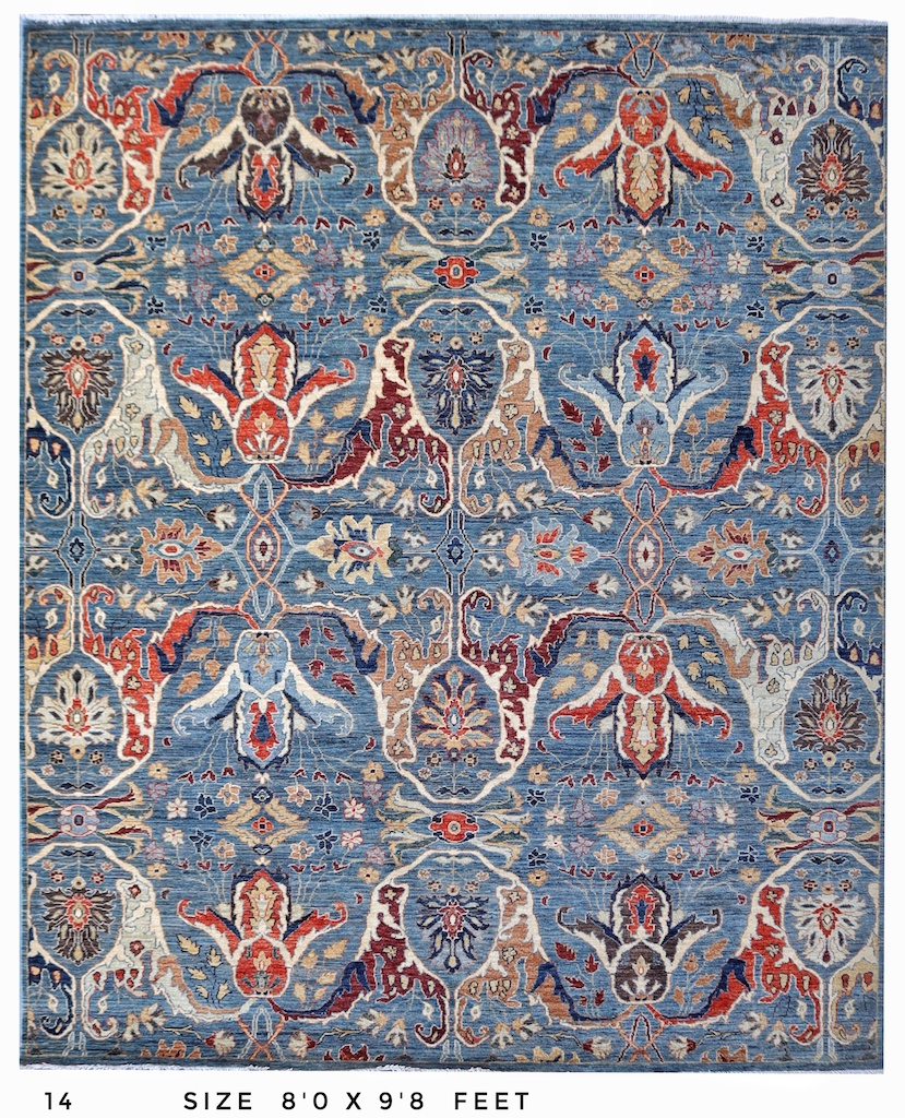 Luxury Persian Heriz rug with geometric medallion patterns and floral details.