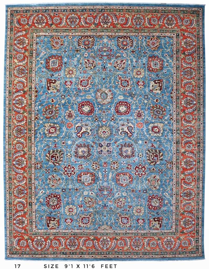 Durable and washable 9x11.6 Serapi rug, crafted from hand-spun wool and vegetable dyes.