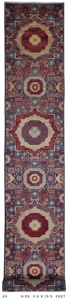 Handmade 2'6 x 19'5 wool hallway runner with geometric Mamluk medallion design