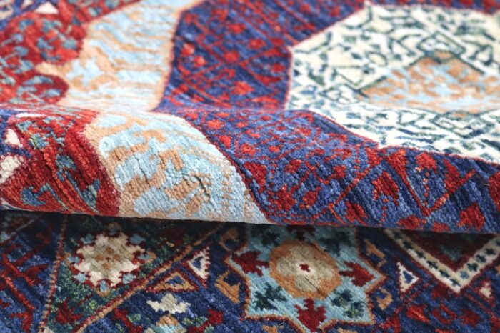 Authentic 2.6x13 Persian Mamluk rug in navy, ivory, and burgundy, free USA shipping.