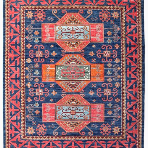 Luxury hand-knotted Kurdish tribal rug with bold colors and intricate patterns.