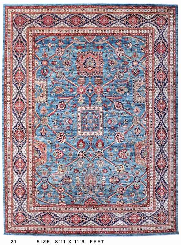 Hand-knotted Persian Heriz rug with vibrant colors and intricate borders.