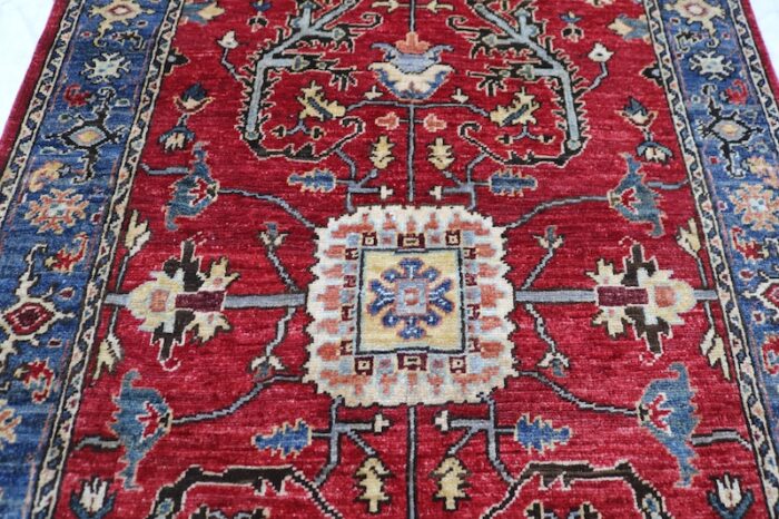 Durable 3.2x11.10 Persian Heriz rug in rich crimson, ivory, and deep blue.