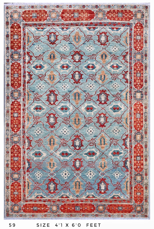 Authentic Kazak-style rug with intricate geometric motifs, handwoven with 100% wool and natural dyes