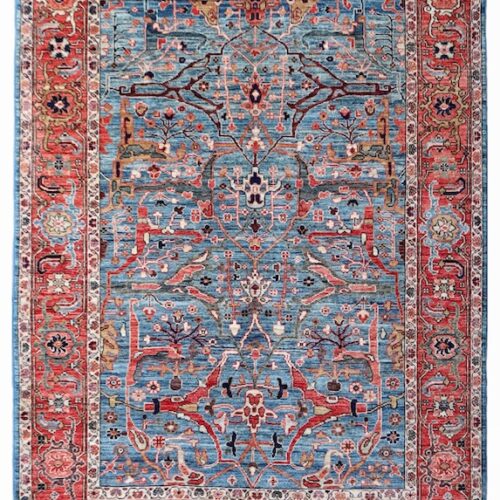 Handmade geometric wool rug with classic Persian Ziegler patterns, designed for durability and elegance