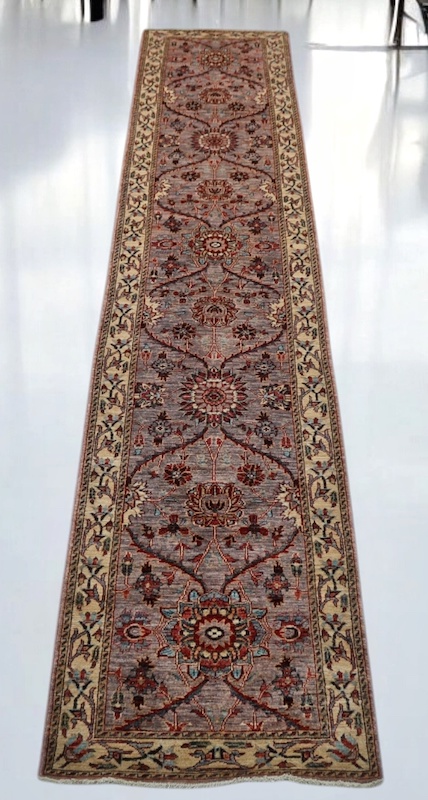 Low-pile 2.6x13.9 gray and ivory Tabriz rug, perfect for hardwood floors and hallways.