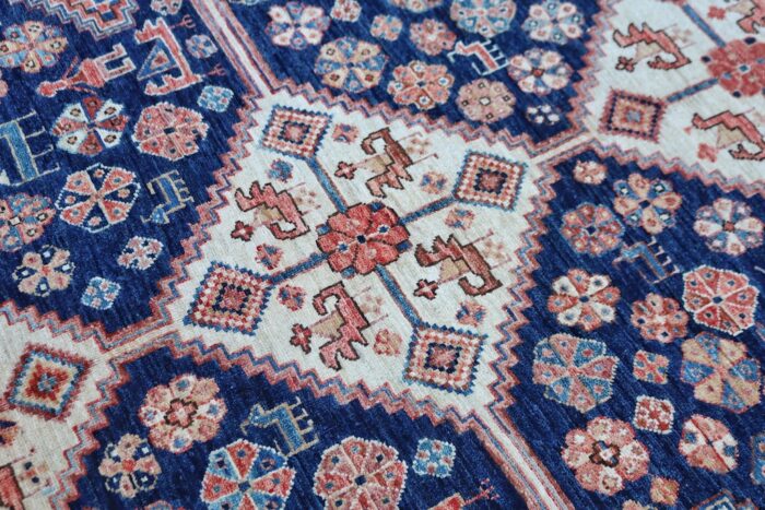 Authentic Persian Shiraz rug, crafted with 100% wool and eco-friendly vegetable dyes for vibrant colors