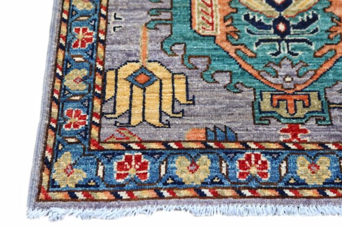 Hand-knotted Persian-style Kazak rug, washable and vegetable-dyed, perfect for entryways and kitchens