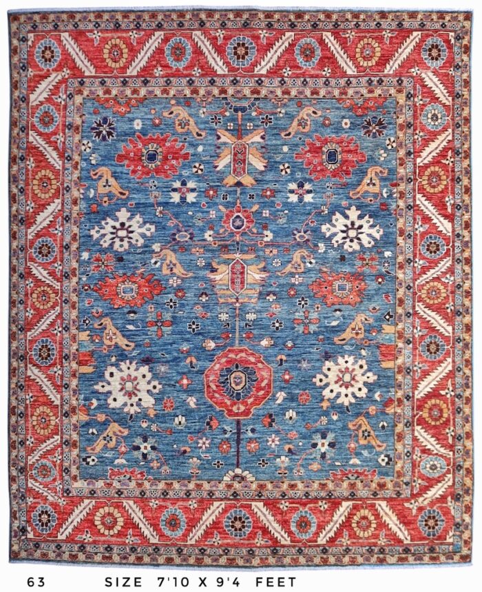 "Hand-knotted wool Persian Heriz rug, washable and durable, perfect for living rooms and dining rooms