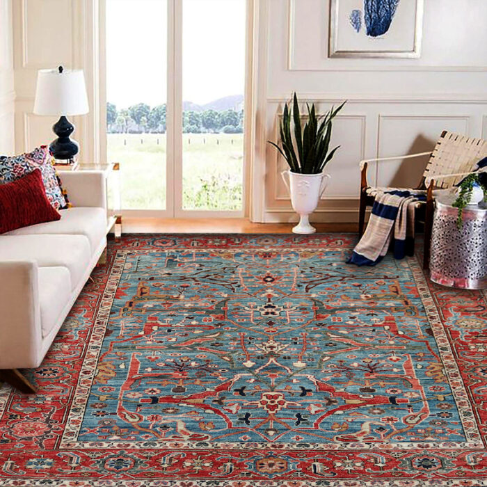 Hand-knotted 5x7 Ziegler wool rug with intricate geometric shapes, rich colors, and a timeless Persian-inspired design