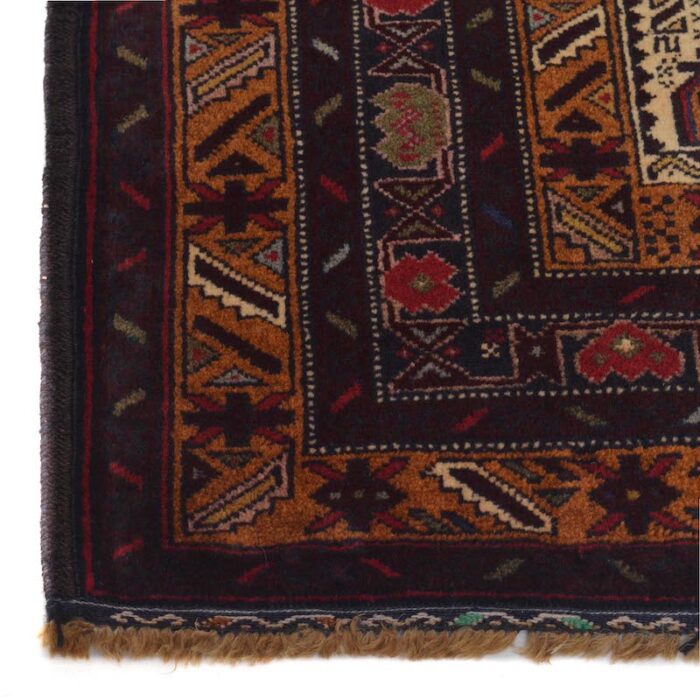 Geometric Afghan Baluchi rug, vintage and handcrafted with a detailed tribal pattern. Soft, durable, and ideal for both modern and classic interiors