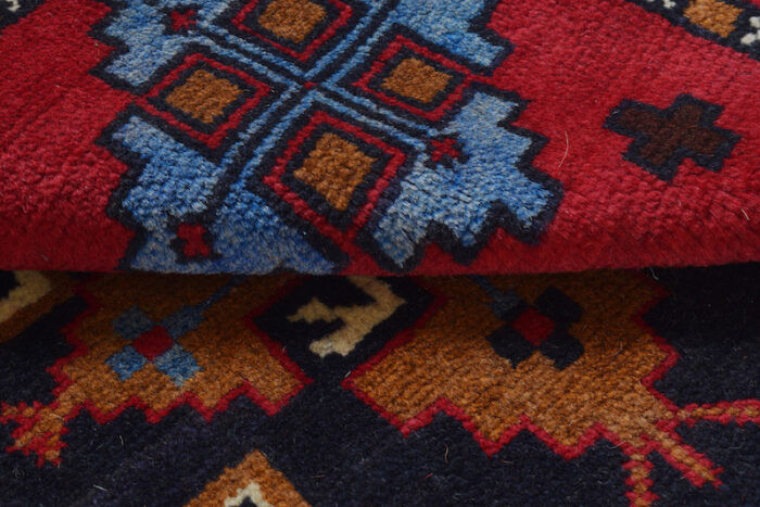 Washable 4.7x2.8 feet Afghan Baluch rug with stunning geometric patterns. A durable and elegant statement piece for any space."