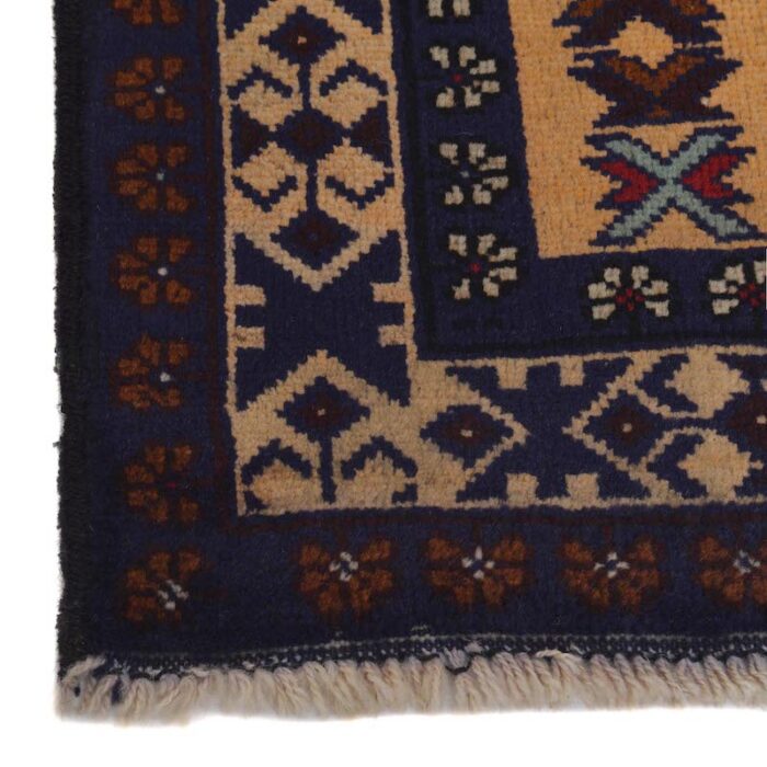 Traditional Afghan wool rug with geometric medallion designs in beige, dark brown, and black. 4'8 x 2'9 ft, perfect for living rooms, offices, and hallways.