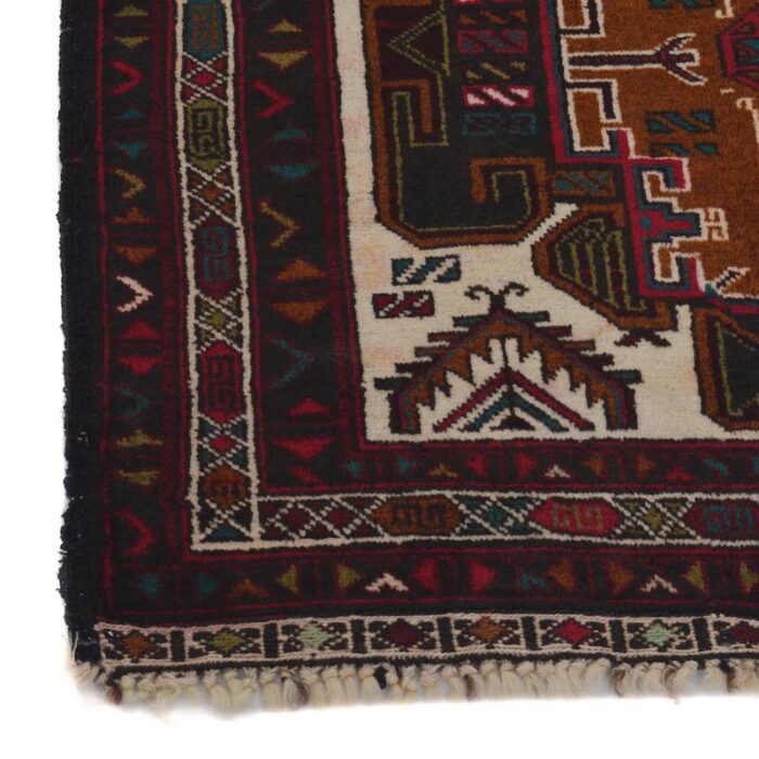 Geometric Afghan Baluch rug with earthy brown, black, and beige tones. Soft, durable, and stain-resistant for high-traffic areas