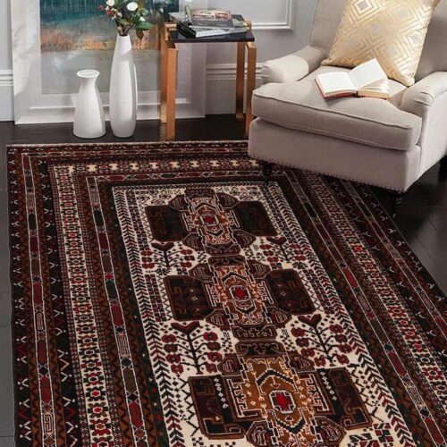 Traditional Afghan rug 6'3 x 3'9 ft with intricate floral and geometric patterns. Washable, soft, and durable for high-traffic areas