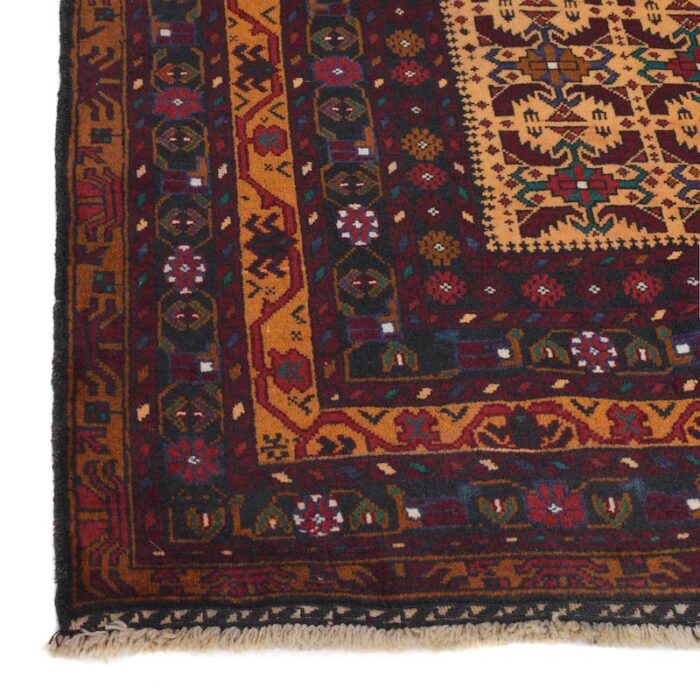 Traditional village-made Baluchi rug with warm earthy tones of deep brown, rust, and dark green. 6'5 x 4'2 ft handwoven wool carpet