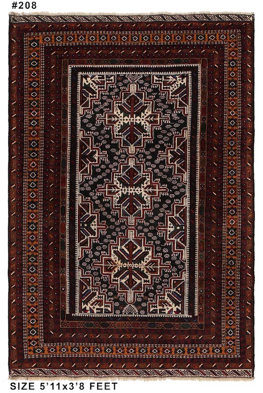 "Authentic handwoven Baluchi rug – washable wool, sustainable, and crafted with intricate border details