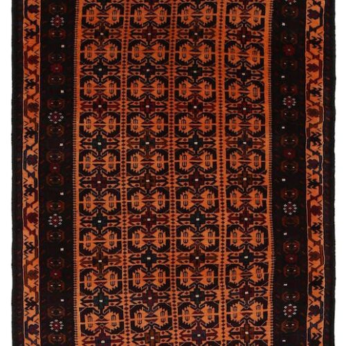 Traditional Afghan wool rug with geometric medallion designs in rust, brown, and black. 6'3 x 4'0 ft, perfect for living rooms, offices, and hallways