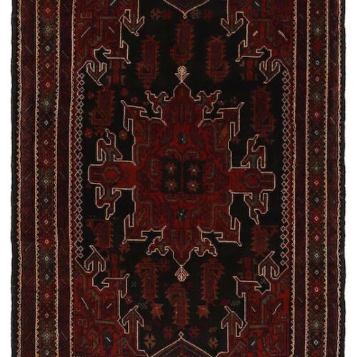 Vintage Baluchi rug 5'9 x 3'10 ft – handcrafted wool with rich rust, burgundy, and beige accents, animal-friendly design