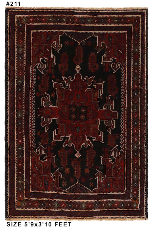 Vintage Baluchi rug 5'9 x 3'10 ft – handcrafted wool with rich rust, burgundy, and beige accents, animal-friendly design