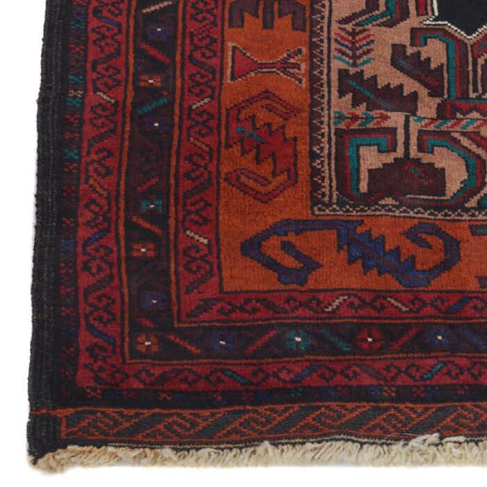 Hand-Knotted Afghan Tribal Rug – Deep black base with rich burgundy borders and intricate teal accents